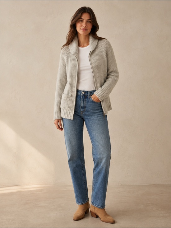TNA Sweaters - TNA Light Gray Knit Zip Cardigan Sweater | S